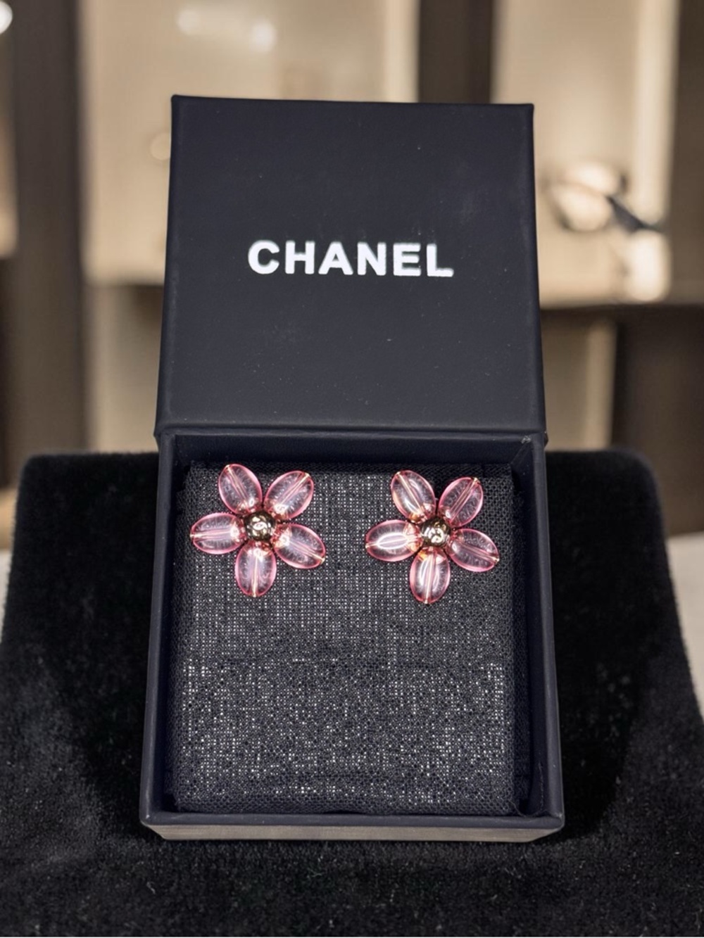 CHANEL Pink Floral Resin  Stud Earrings